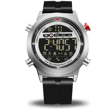 Smartwatch Bluetooth Fitness Tracker displaying digital time and fitness metrics, designed for health and activity monitoring.