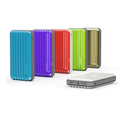 Colorful Power LUG Dual Port 12000mAh Powerbanks displayed in various colors, showcasing portable charging solutions.