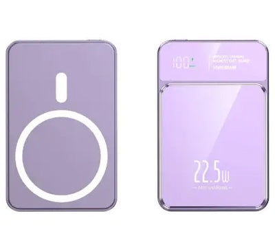 Purple wireless power bank with 22.5W fast charging and magnetic design for on-the-go convenience.