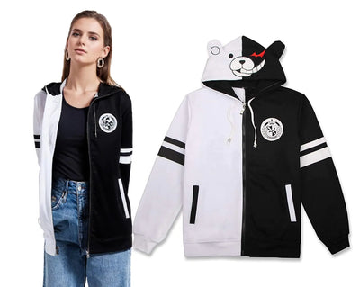Unpifolov black and white bear hoodie featuring eye-catching design and stylish zip-up styling.