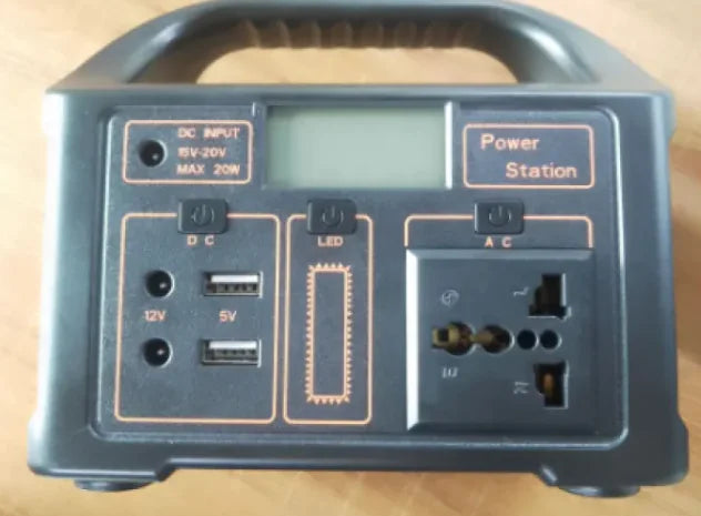 Camping Super Power Bank Power Station with USB ports and LED display for outdoor charging.