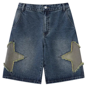Vintage Star Patch Jeans for Men featuring unique star patch detailing on a dark denim background.