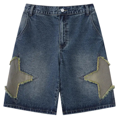Vintage Star Patch Jeans for Men featuring unique star patch detailing on a dark denim background.