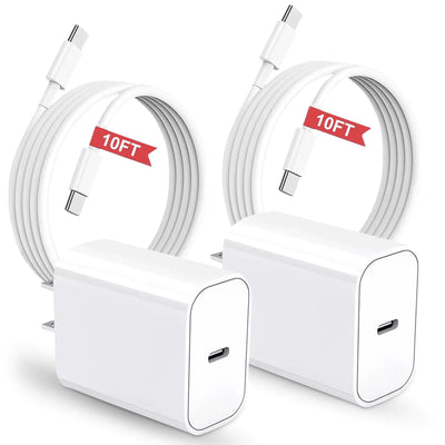 Smart 3-power level USB-C fast chargers with two 10FT cables, designed for optimal charging performance.