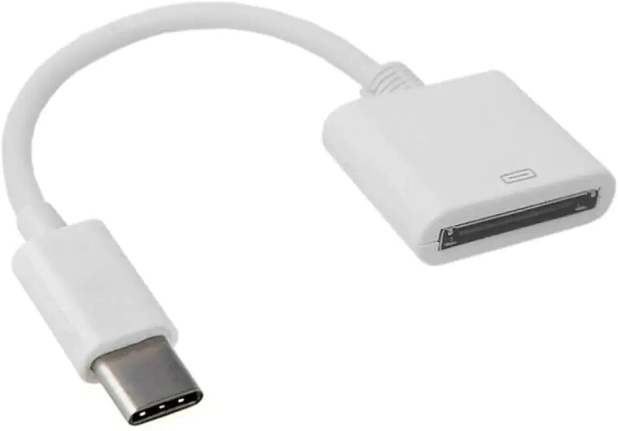 White USB C OTG adapter cable for connecting devices and peripherals to smartphones.
