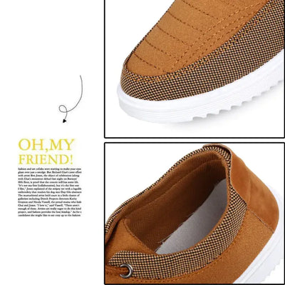 Close-up of brown breathable casual sneakers with textured details and cushioned insole, showing stylish design.